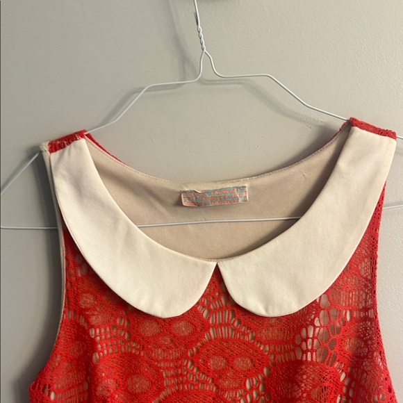 Audrey 3+1 Red Crochet Lace Peter Pan Collar Dress - Picture 3 of 6